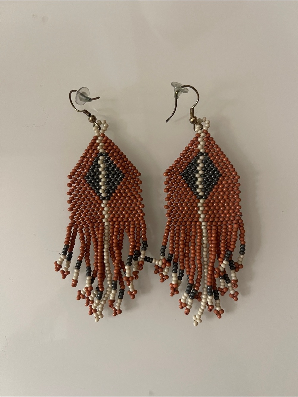 INK+ALLOY Beaded Fringe Earrings - Rust Cream Black Diamond
